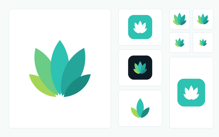 Le symbole Equapro Clean en grand, ses variantes badge et simplifiée, et sa réduction jusqu'à 32 pixels.