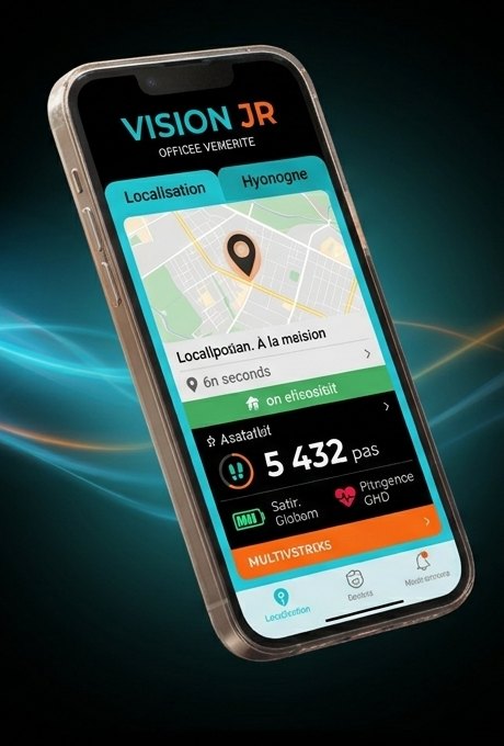 L'application Vision JR affichant la localisation en direct de l'enfant