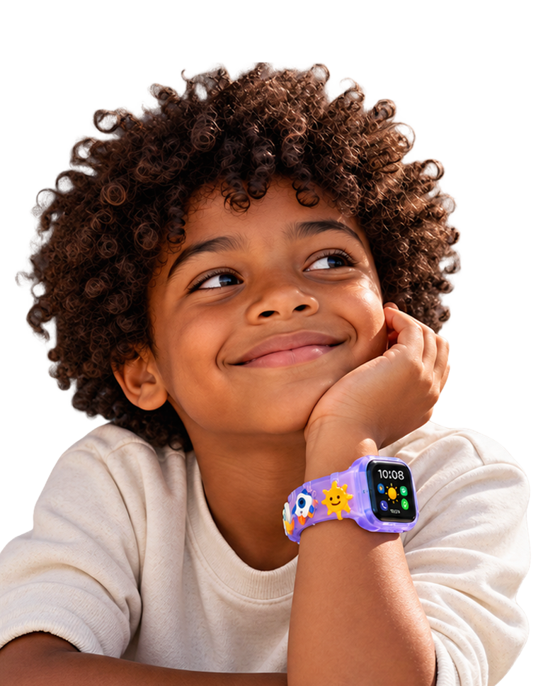Enfant souriant portant une montre Charmoo Glow