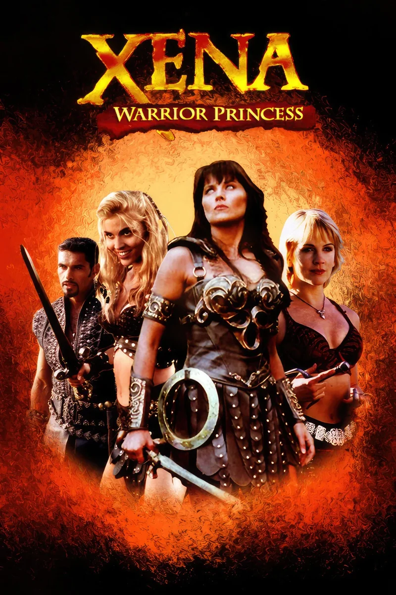 Affiche de la série : Xena entourée d'Arès, Callisto et Gabrielle