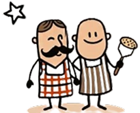 Thomas et Antoine, les fondateurs, dessinés en tablier