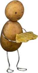 Le petit bonhomme patate de Chipsy King qui tient une chips