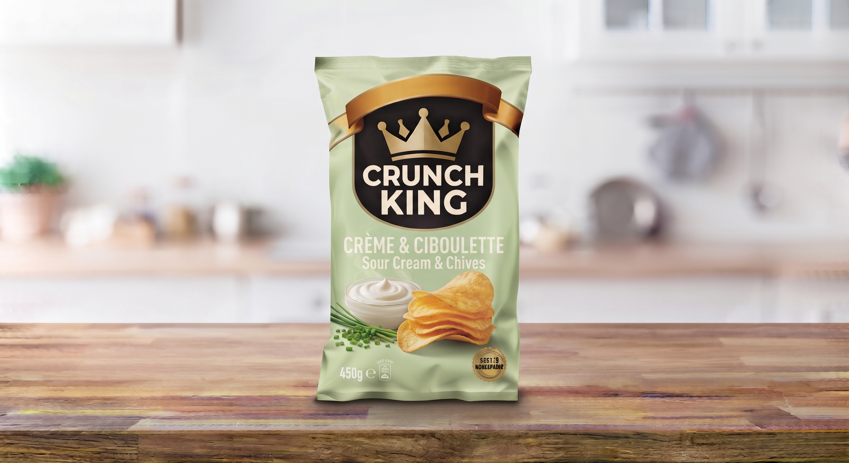 Paquet de chips Crunch King Crème et Ciboulette